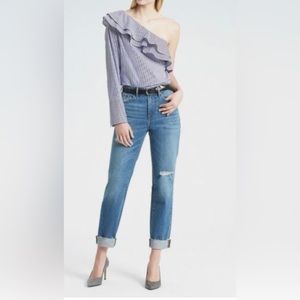 Banana Republic One Long Sleeved/Shoulder Ruffle Striped Top